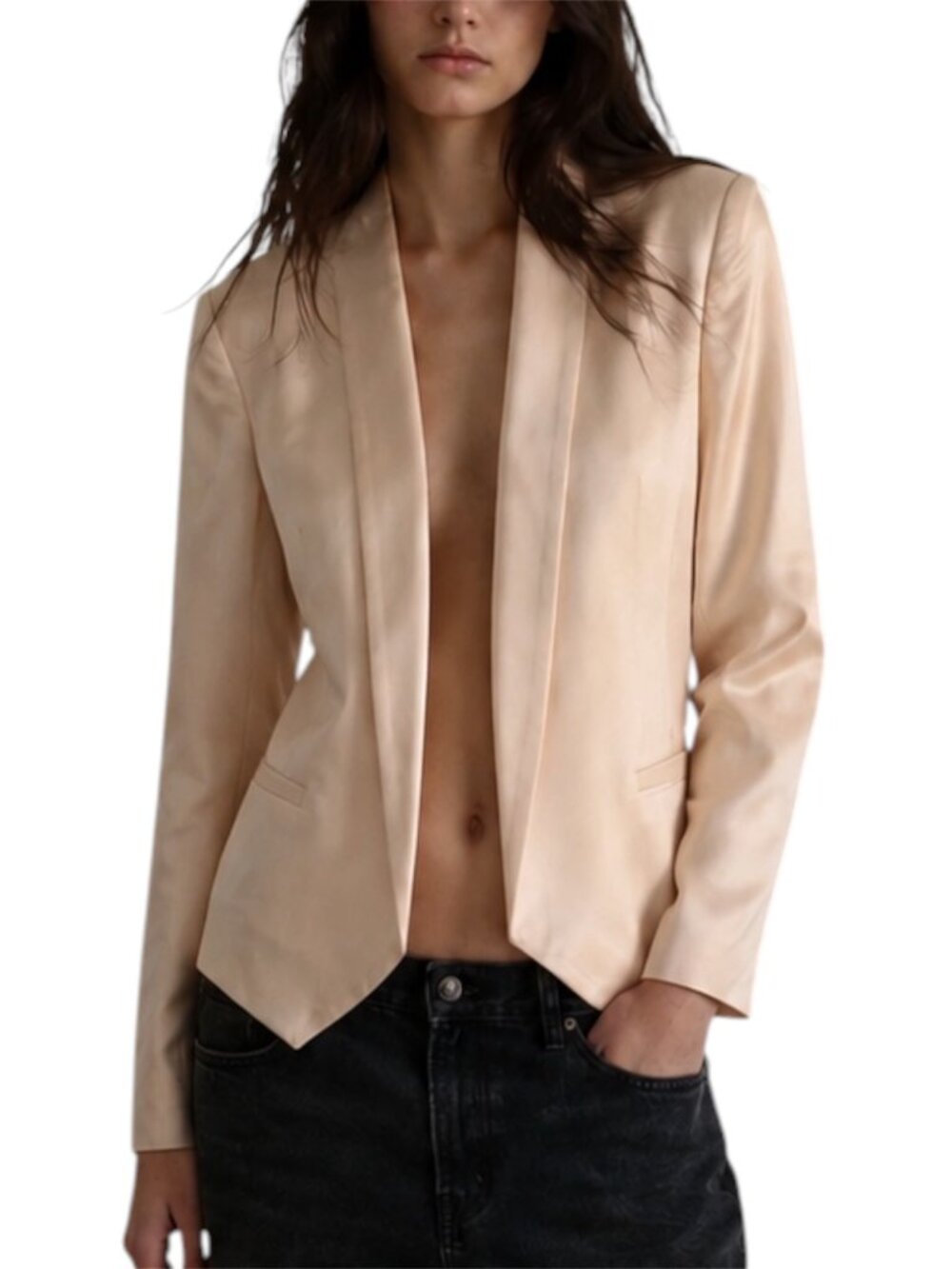 S  silky Truth & Pride Blush Pink Open Front Blazer
